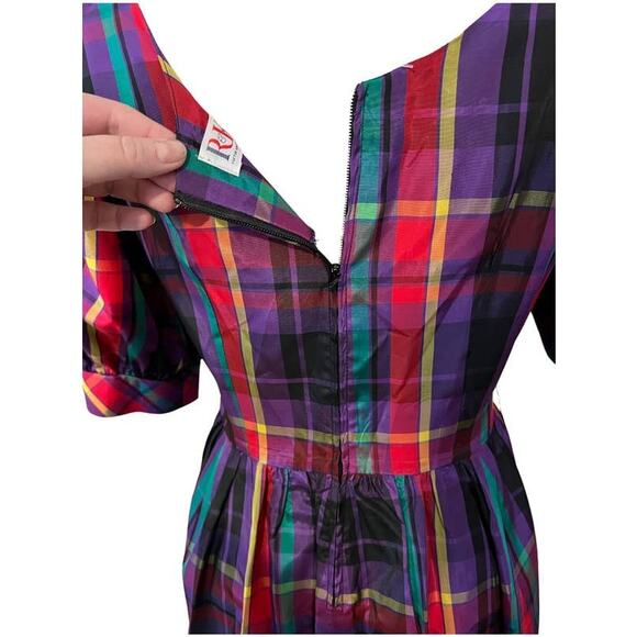 Vintage R & K Originals Union Tag Taffeta Plaid Dress Size 12 Purple Red Holiday - Picture 6 of 15